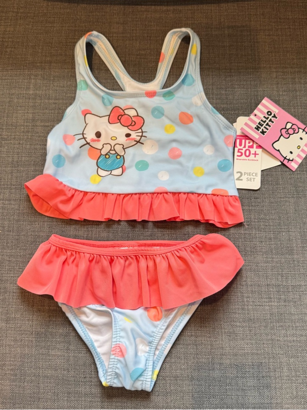 Sanrio Hello Kitty Swimsuit Girls Two Piece Pink Blue Ruffle NWT Size 4